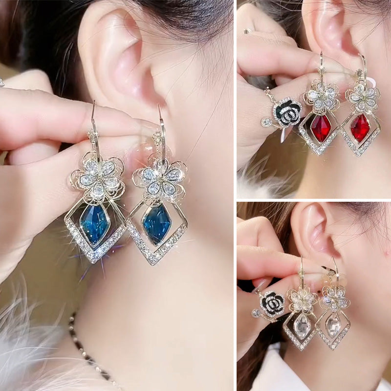 Bloem Zirkoon Rhombic Sapphire Drop Oorbellen