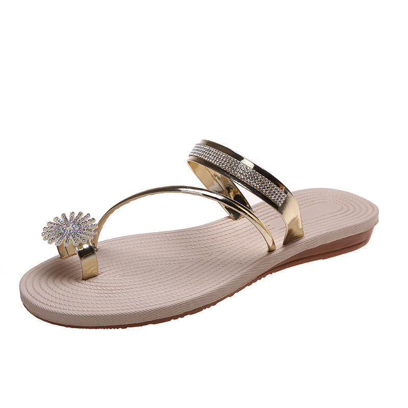 Platte sandalen met glanzende stras steentjes