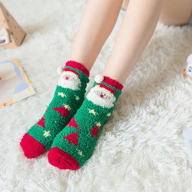 Zachte warme sokken van koraalfleece met kerstthema (4 paar)