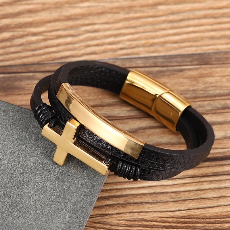 Cross gevlochten meerlagige lederen armband