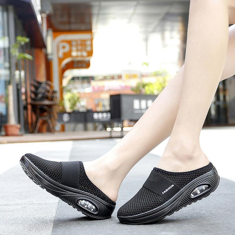 Platte platte sandalen met mesh voor dames