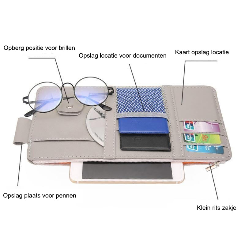 Alles-in-één auto zonneklep organizer