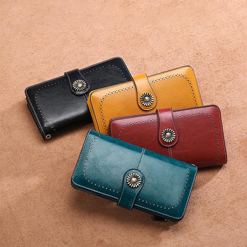 Lange retro telefoon portemonnee - Koe leer