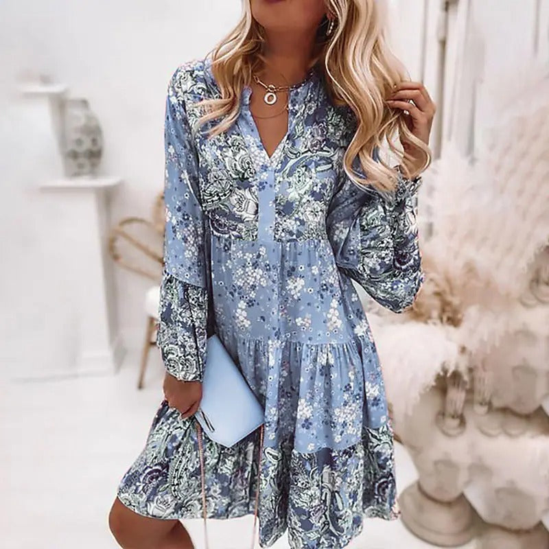 Jurk met lange mouwen en bloemen