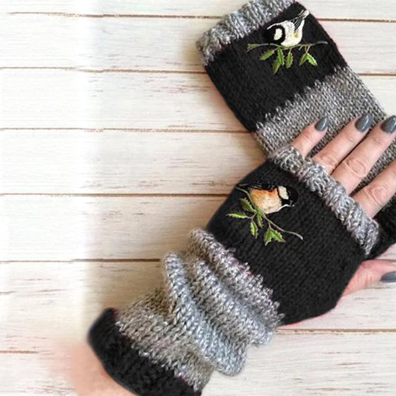 Warme geborduurde handschoenen met patchwork