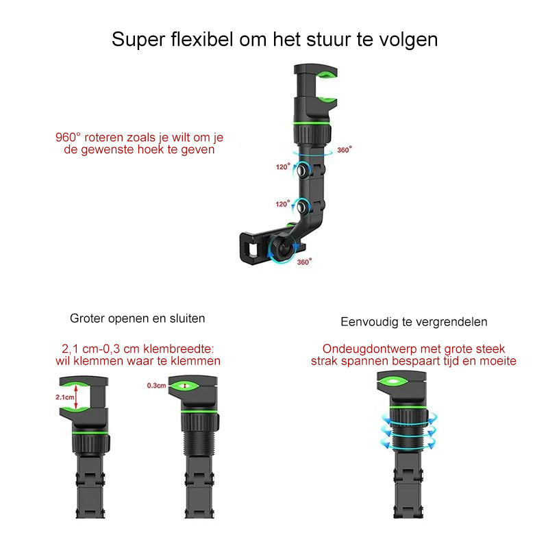 Multifunctionele achteruitkijkspiegel telefoonhouder