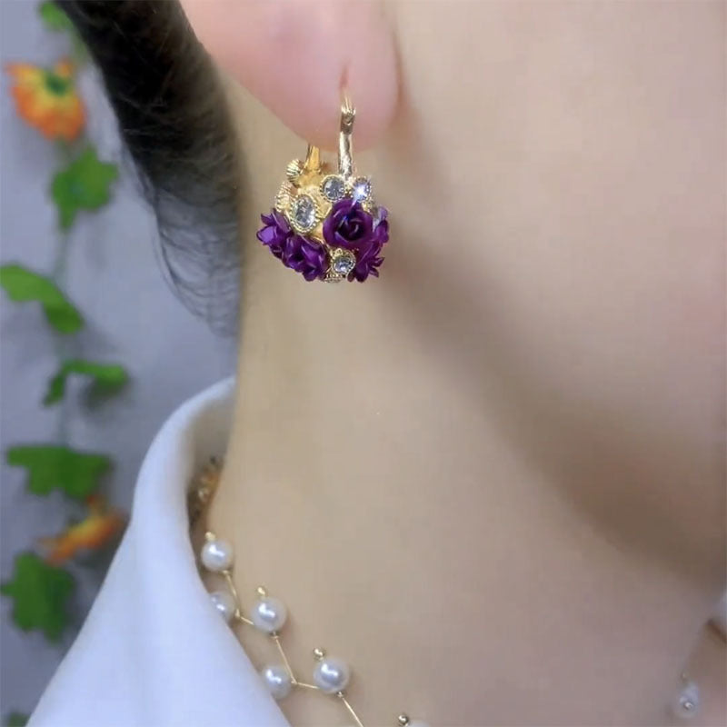 Blossoming Flower Basket Red Rose Earrings