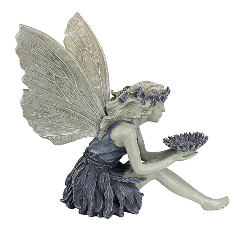 Zittende fee standbeeld tuin hars ambachtelijke ornament