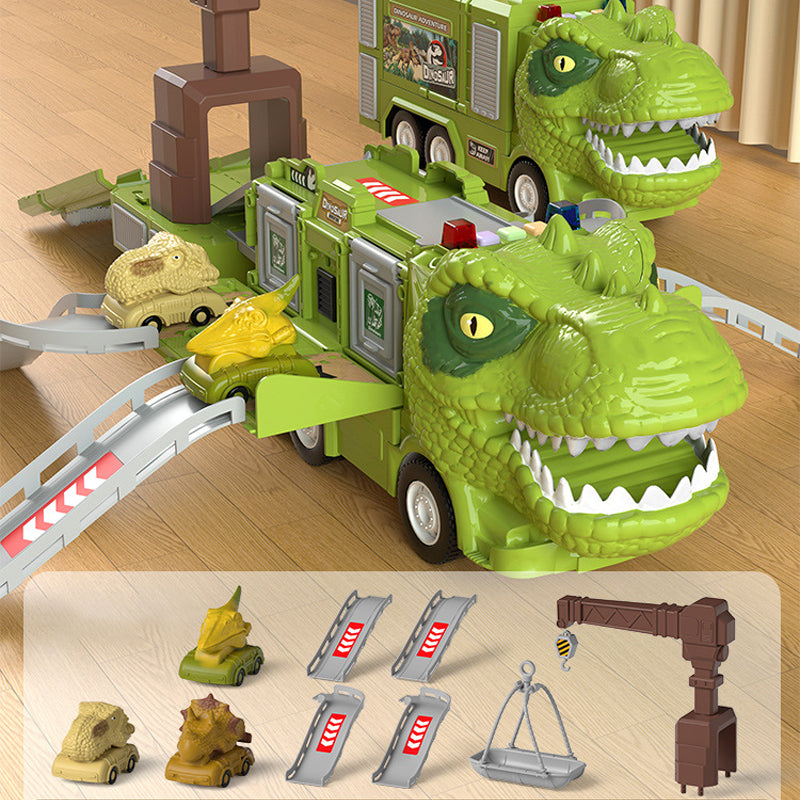 Nieuwe dinosaurus-transformerende technische vrachtwagenbaanspeelgoedset