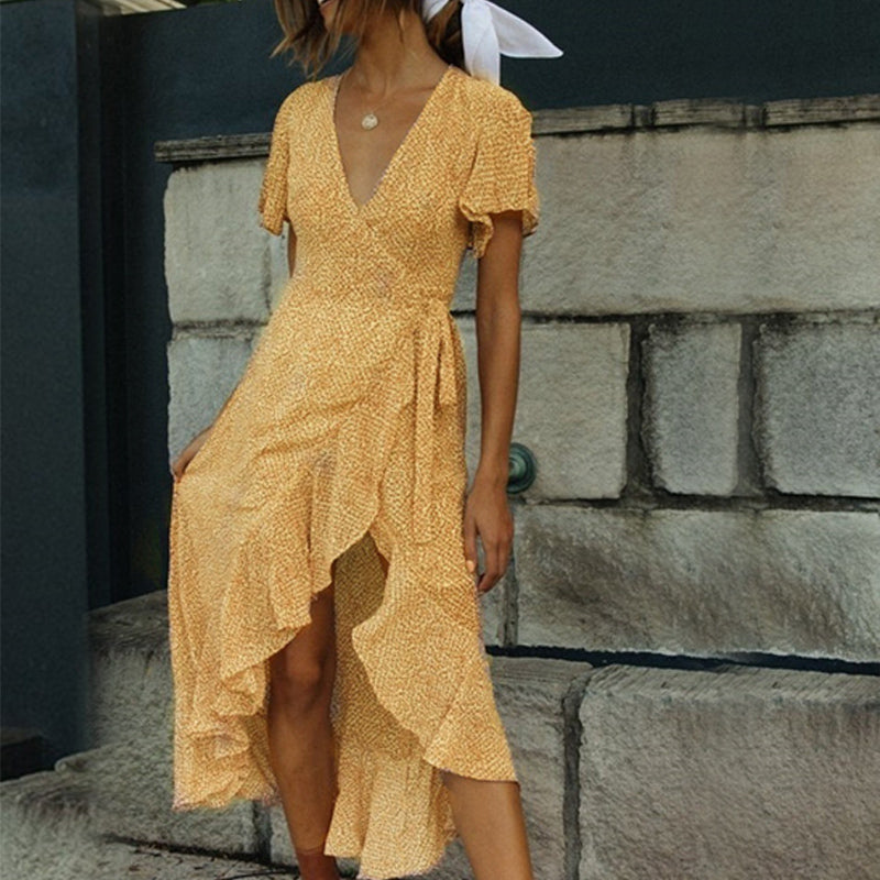 Boho zomerjurk met V-hals en stippen