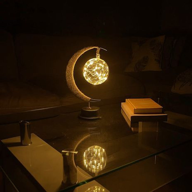 Handgemaakte Twine Rattan Bal LED Maanvormige Lamp