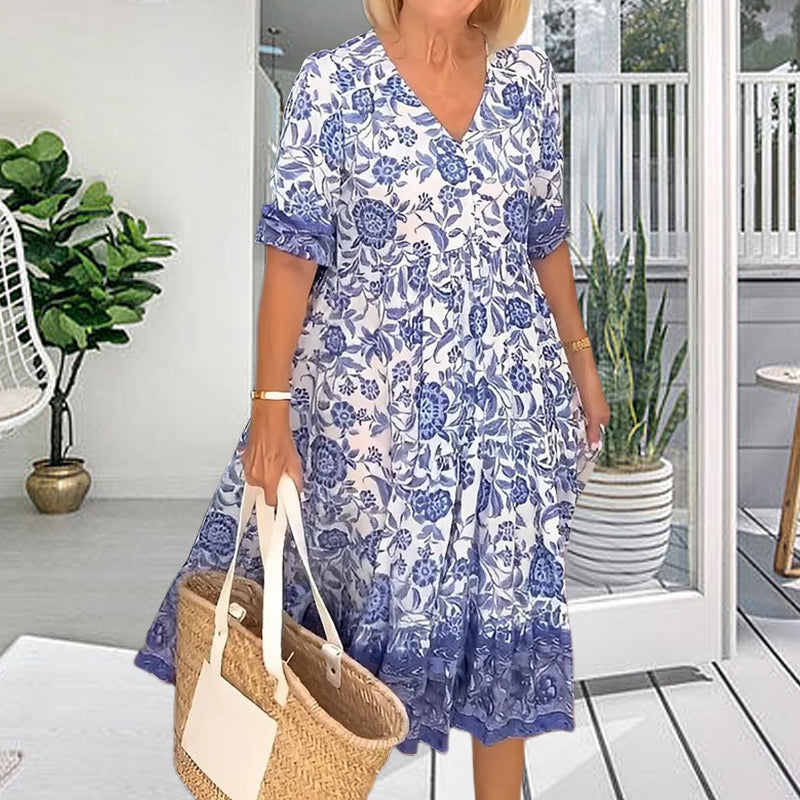 Boheemse zomerjurk met V-hals voor dames