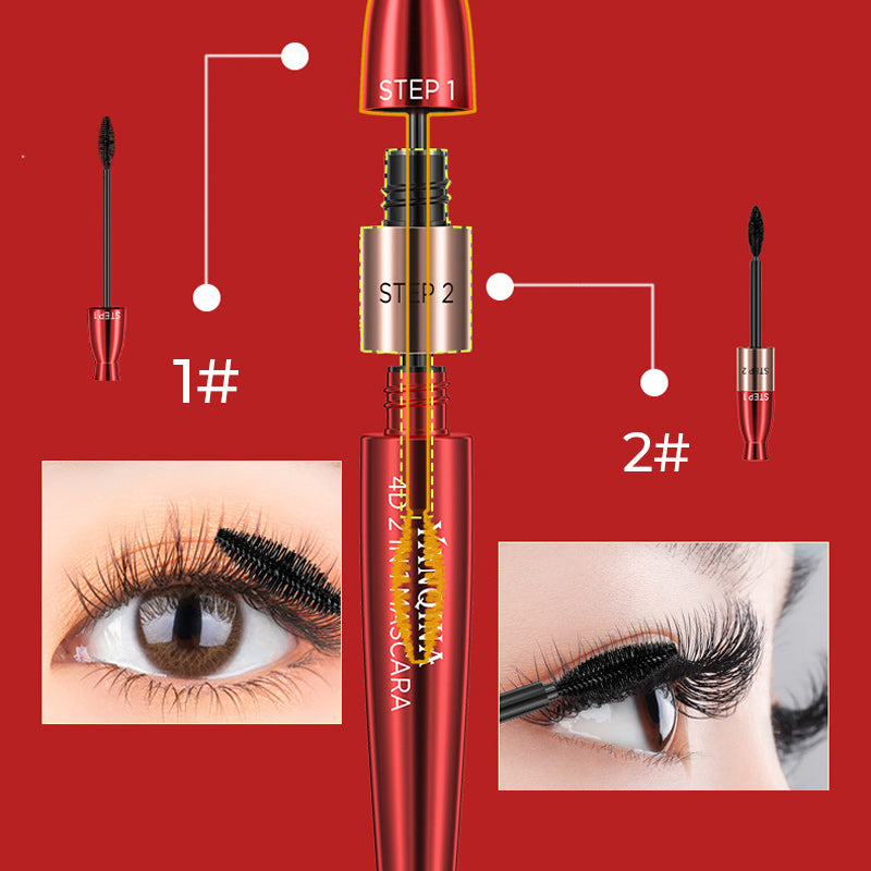 Mascara voor verlenging en volume met dubbele borstel