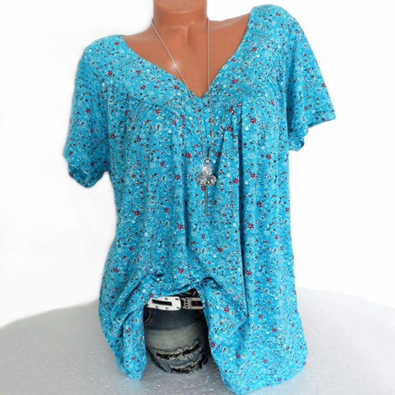 T-shirt met V-hals en losse print