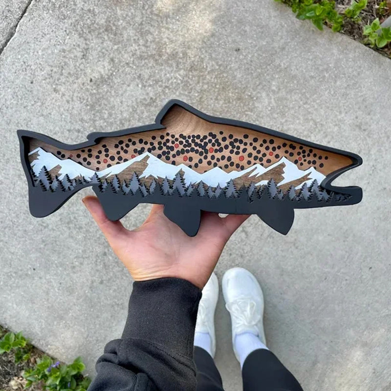 Houten Forel Kunst Landschap Muur Decor