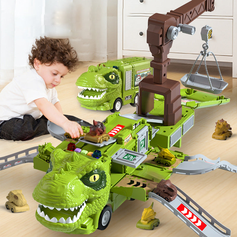 🦖Nieuwe dinosaurus transformerende technische vrachtwagenbaanspeelgoedset met licht en muziek