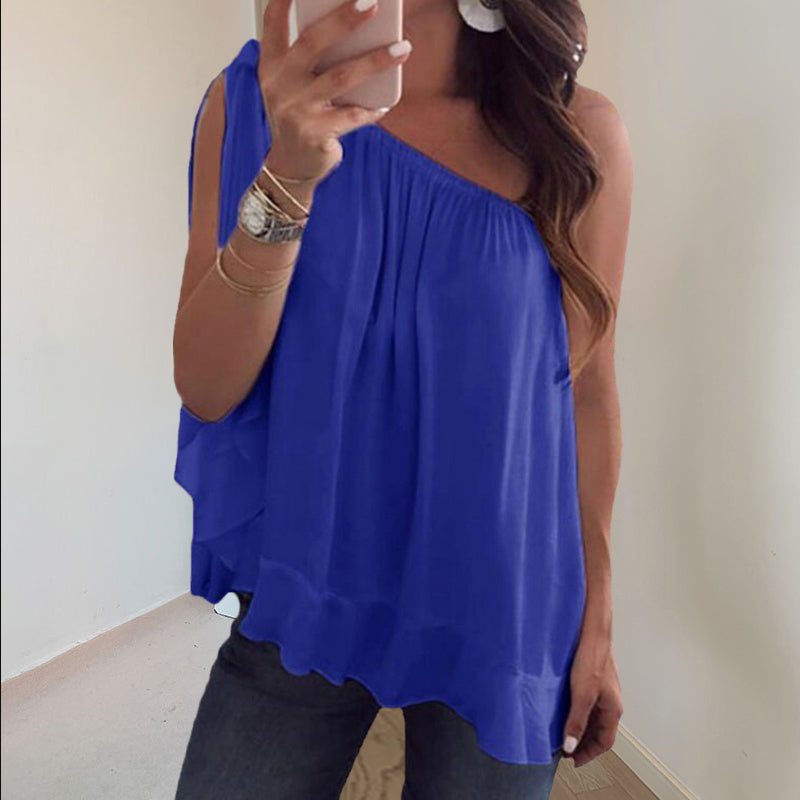 Een schouder gegolfde tops T-shirt losse casual bloes