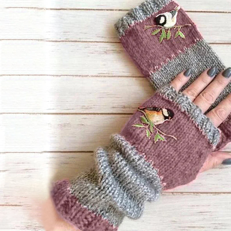 Warme geborduurde handschoenen met patchwork