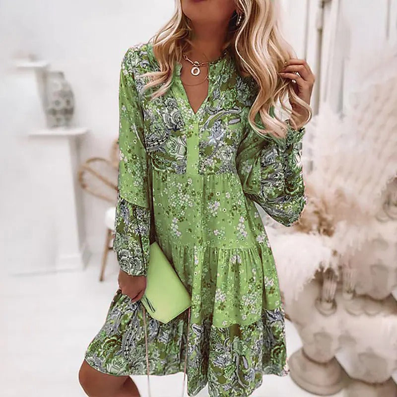 Jurk met lange mouwen en bloemen