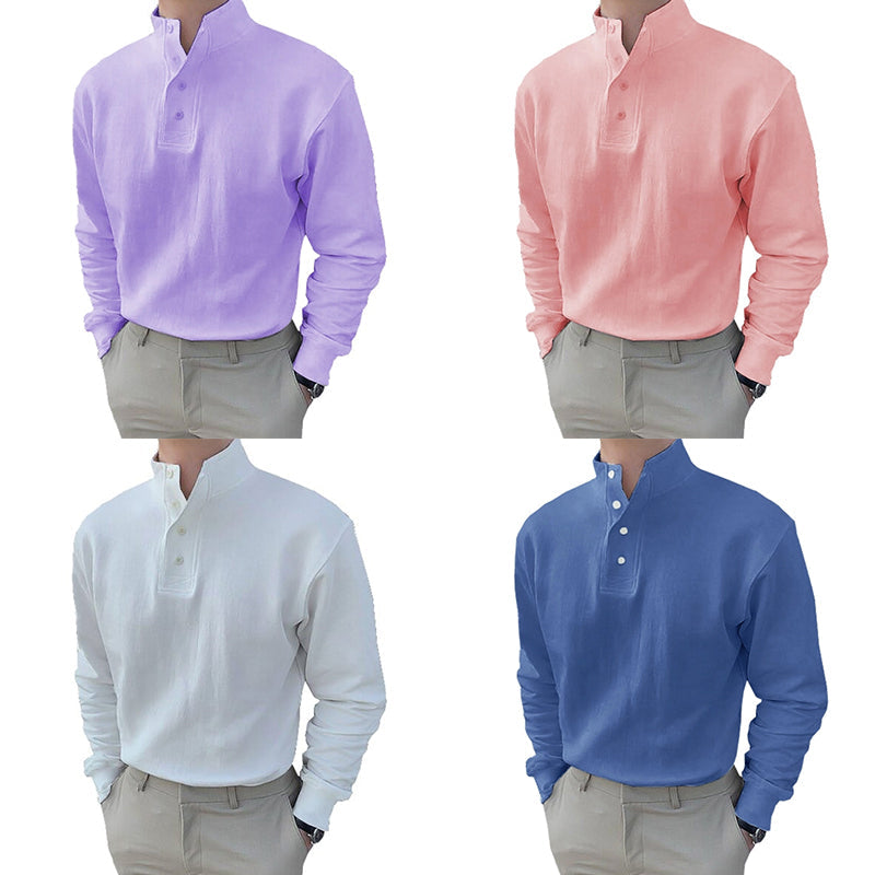 Heren poloshirt met mandarijnkraag en lange mouwen