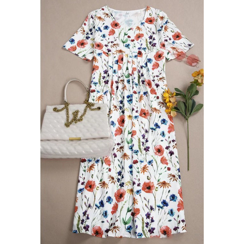 Voorverkoop>Casual jurk met ronde hals en print