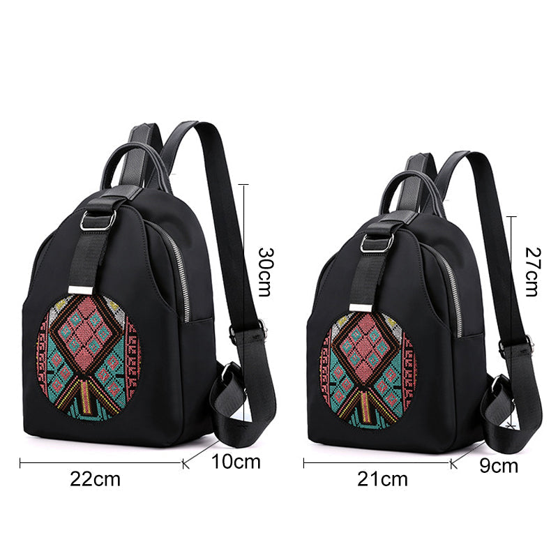 Sac à dos décontracté polyvalent brodé pour femmes en nylon