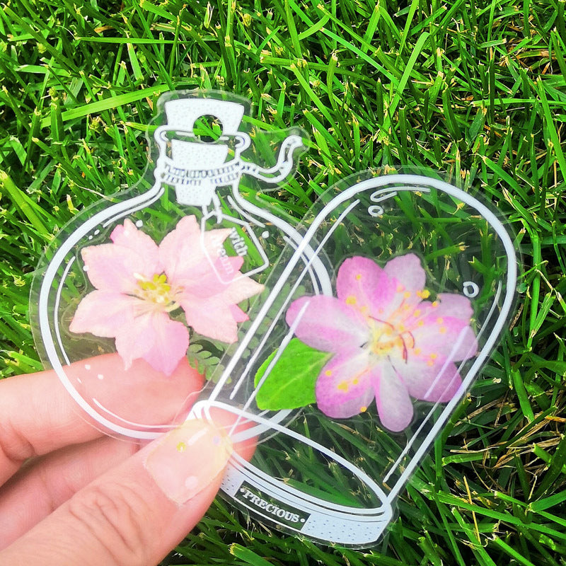 Transparante bladwijzers met gedroogde bloemen
