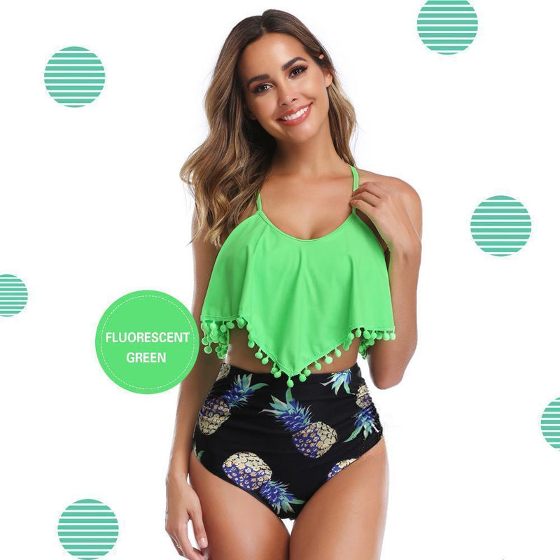 Gewatteerde, hoog getailleerde bikini met ruches
