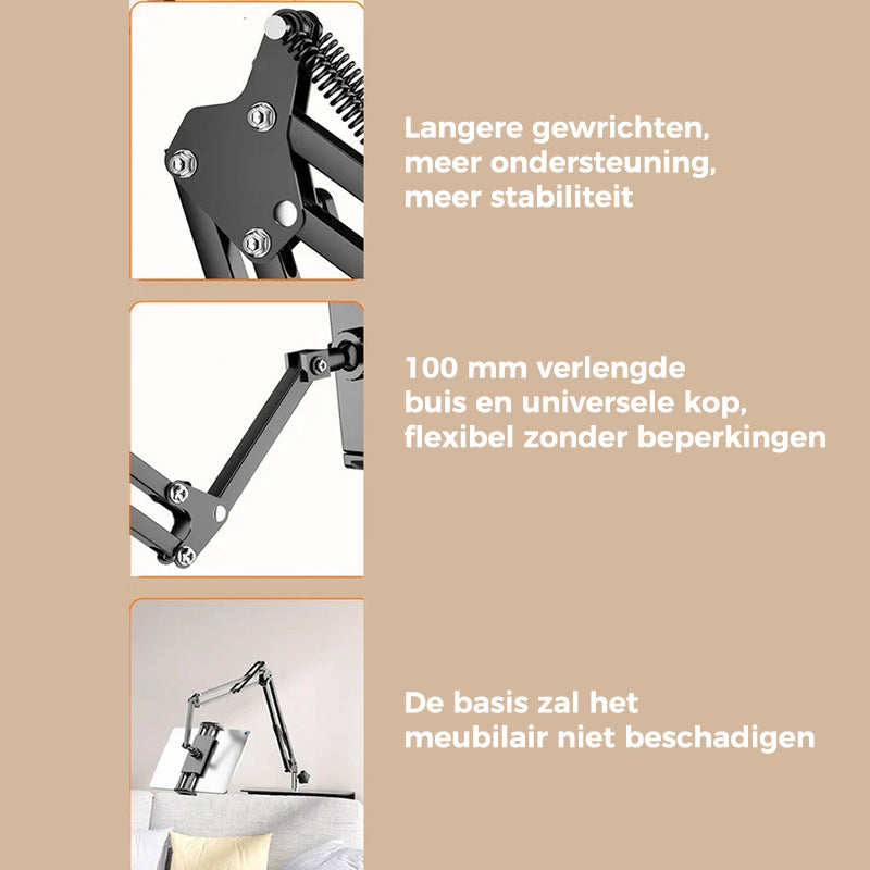 Intrekbare verborgen telefoontablethouder naast het bed