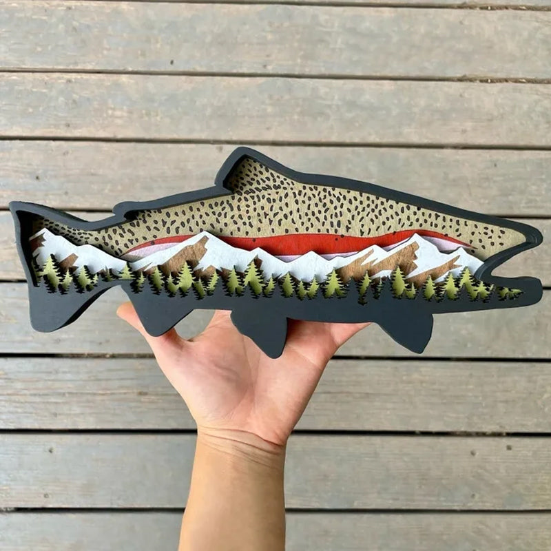 Houten Forel Kunst Landschap Muur Decor