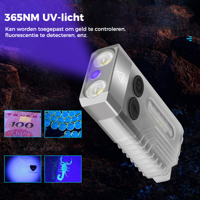 Kleine krachtige EDC-zaklamp met rood UV-blauw licht