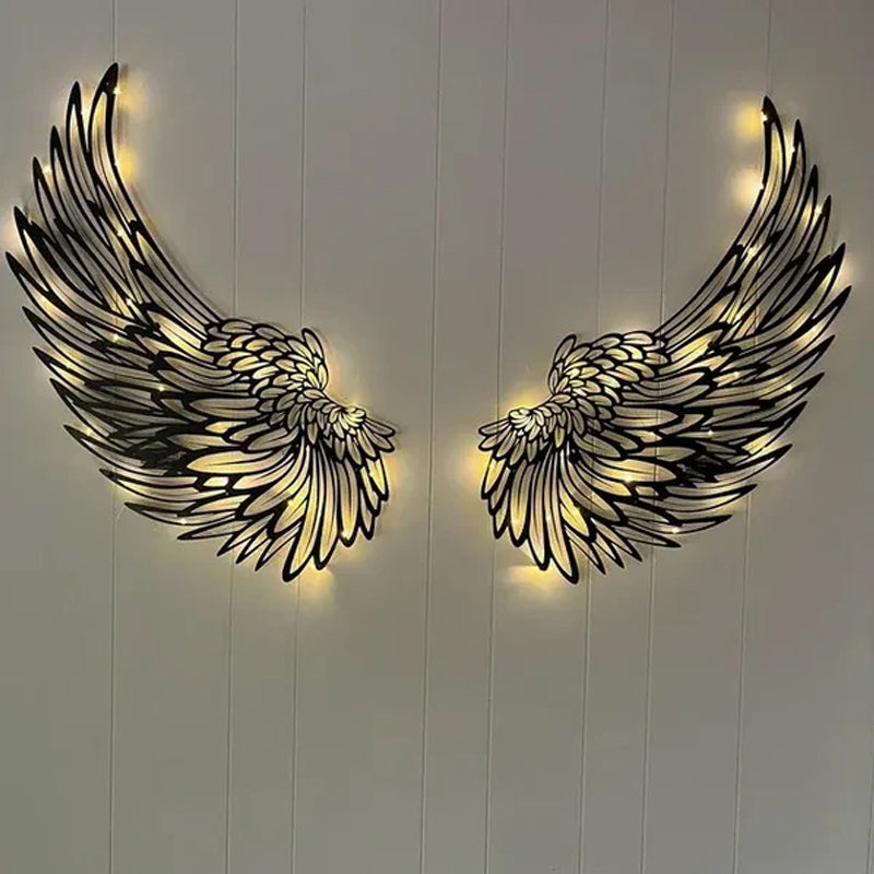 Black Angel Wings metalen vleugels kunst aan de muur met LED-verlichting