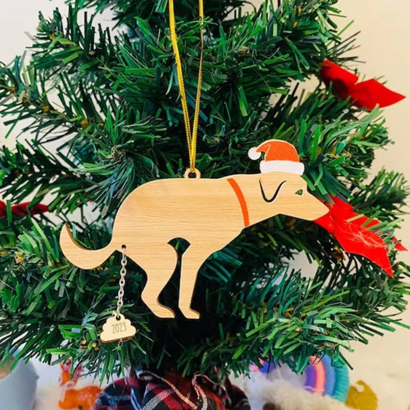 Poepende hond kerstversiering