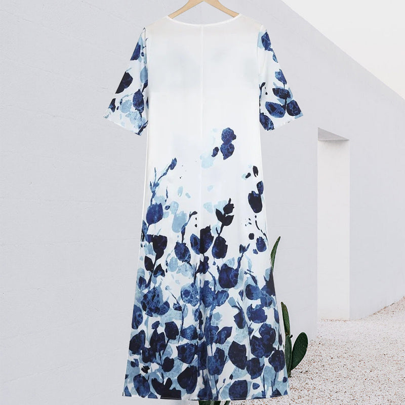 Jurk met V-hals en zak met print