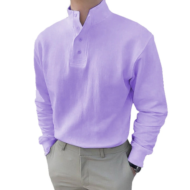 Heren poloshirt met mandarijnkraag en lange mouwen