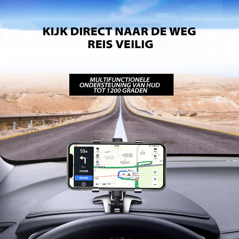 Telefoonhouder met kentekenplaat in het dashboard