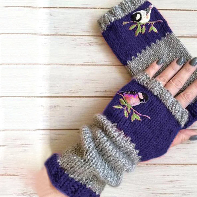 Warme geborduurde handschoenen met patchwork