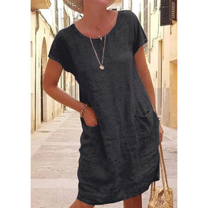 Linnen jurk in effen kleur met zakken