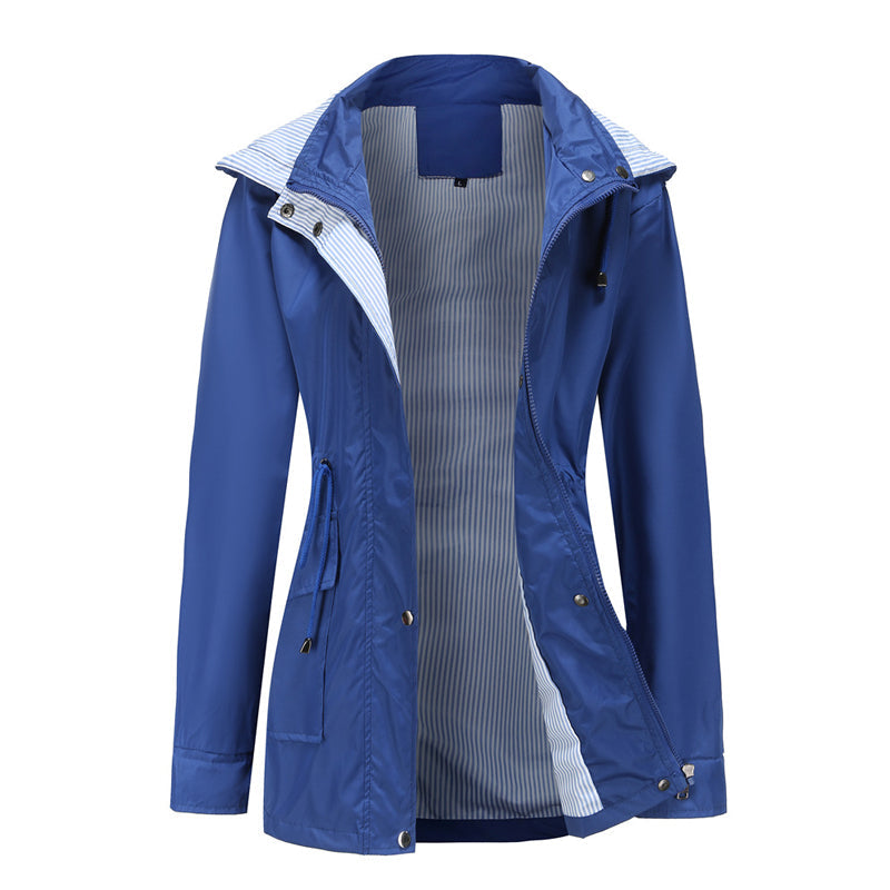 Waterdichte halflange trenchcoat met trekkoord in de taille