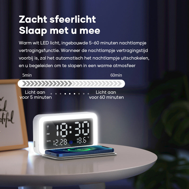 Multifunctionele draadloze oplaadklok