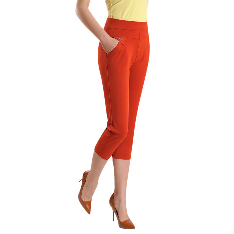 Women's Seven-point Pants High-waisted Elastic Casual Pants