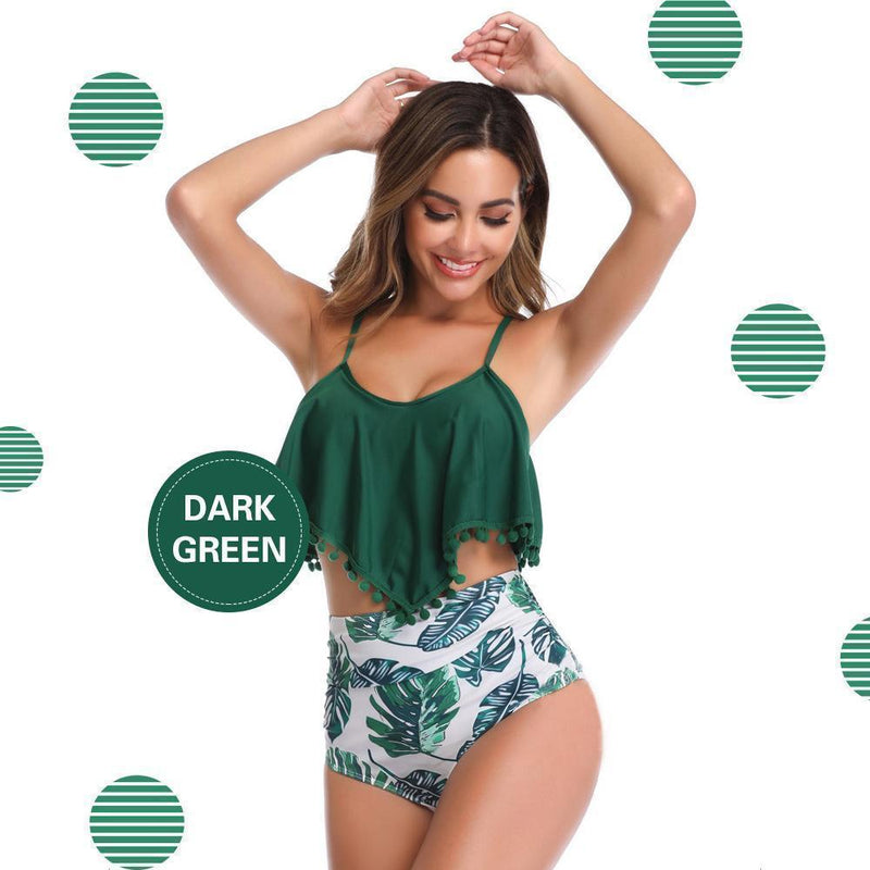 Gewatteerde, hoog getailleerde bikini met ruches
