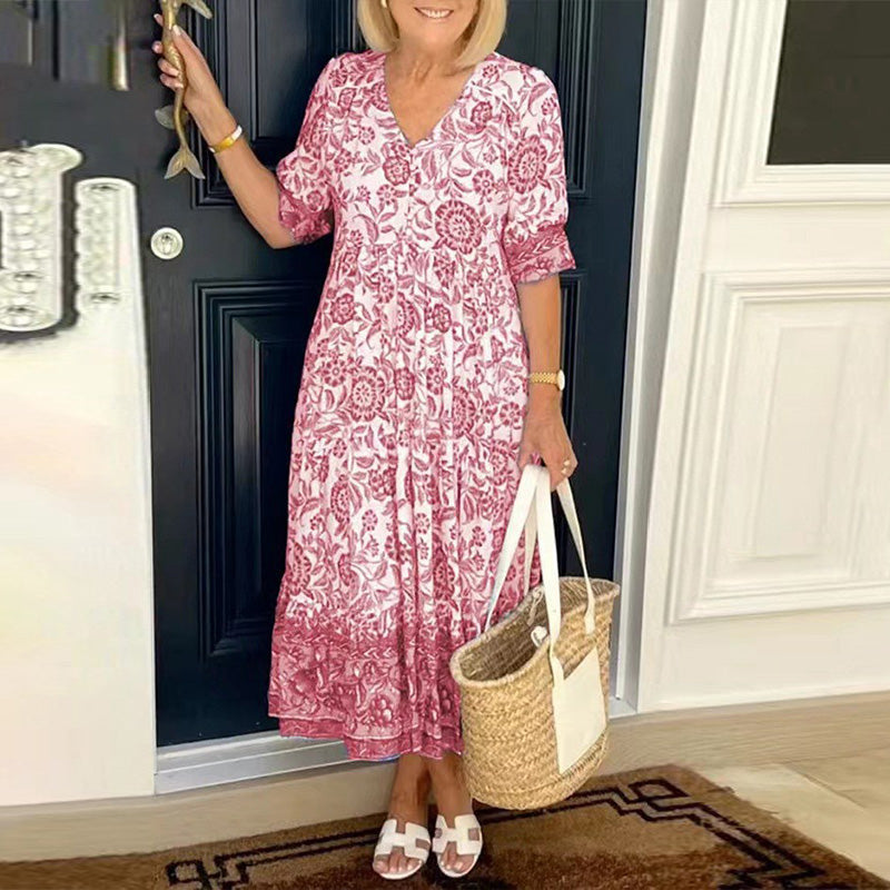 Boheemse zomerjurk met V-hals voor dames