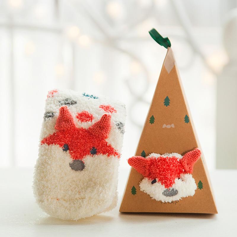 Zachte warme sokken van koraalfleece met kerstthema (4 paar)