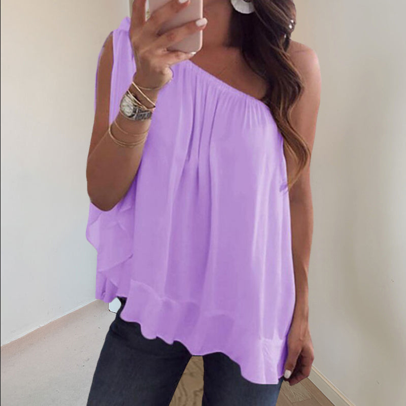 Een schouder gegolfde tops T-shirt losse casual bloes