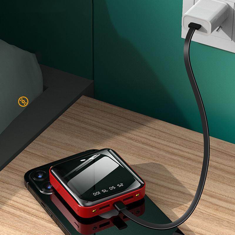 Mirror Surface Mini Powerbank met externe kabels