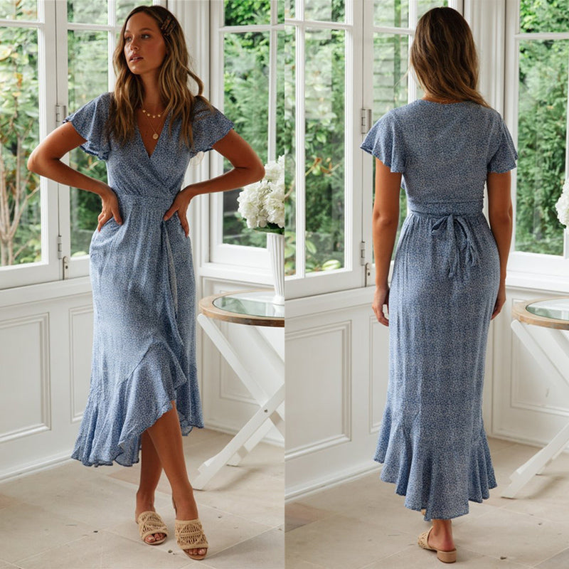 Boho zomerjurk met V-hals en stippen