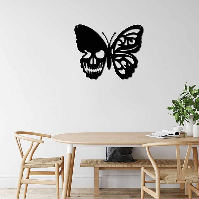 Metalen schedel vlinder wanddecoratie