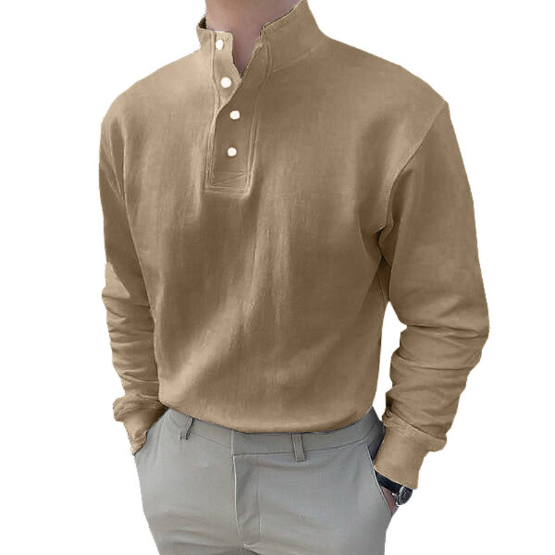 Heren poloshirt met mandarijnkraag en lange mouwen