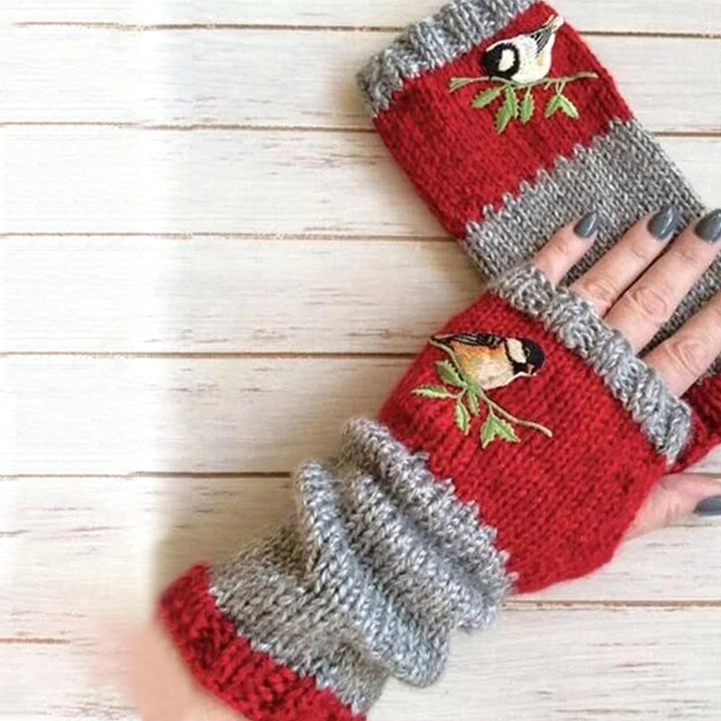 Warme geborduurde handschoenen met patchwork